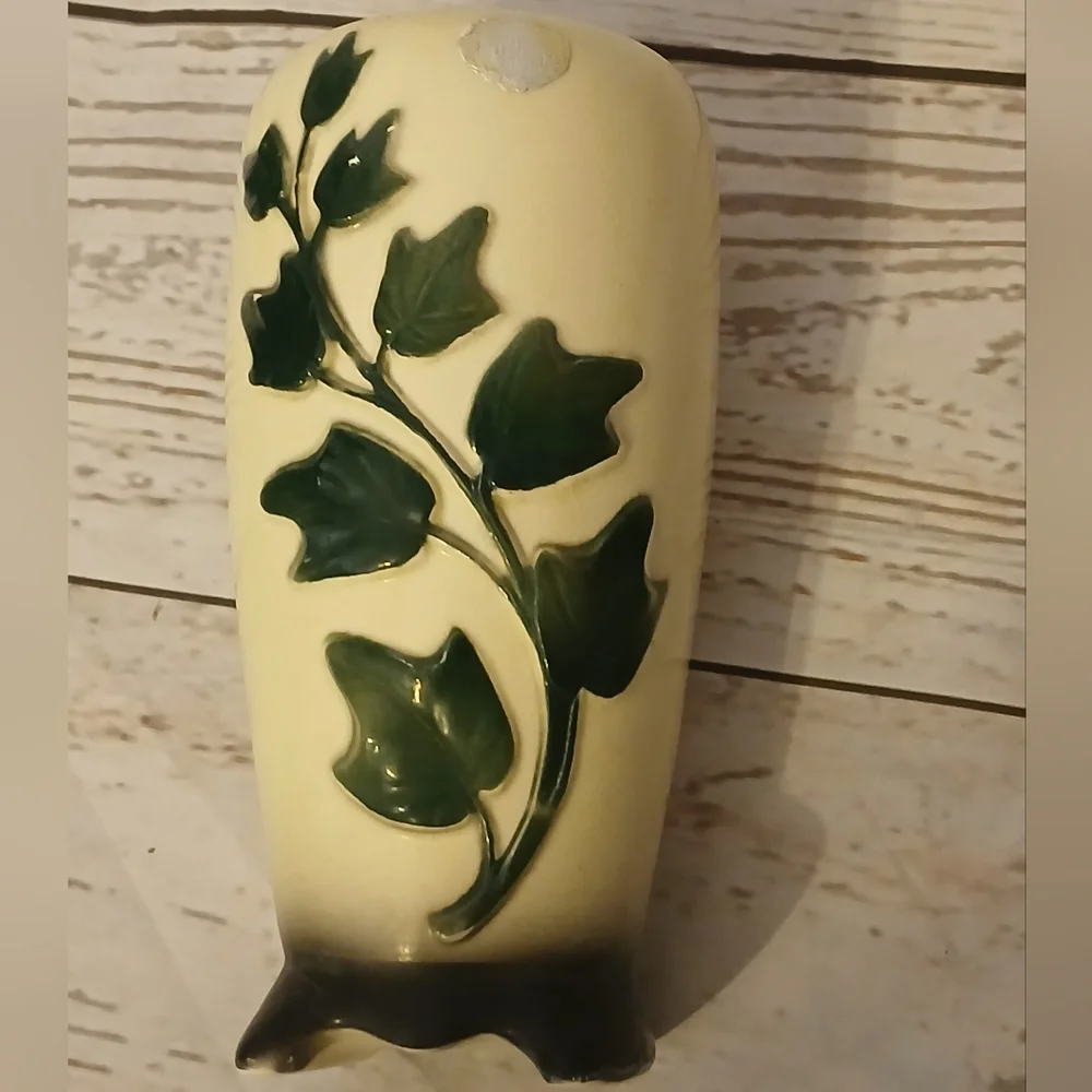 Royal Copley Vintage Footed Cream Vase with Green Ivy Design